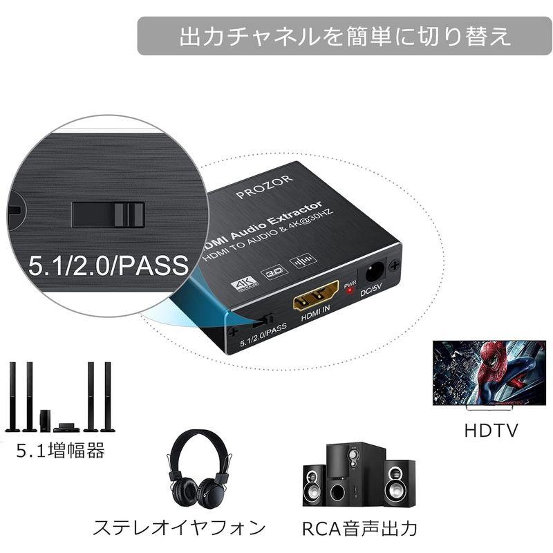 PROZOR HDMIオーディオ分離器 4K@30Hz 1080P 3D映像対応 光デジタル 3.5mmジャック出力 HDMIケーブル 3.｜silver-knight-mart｜02