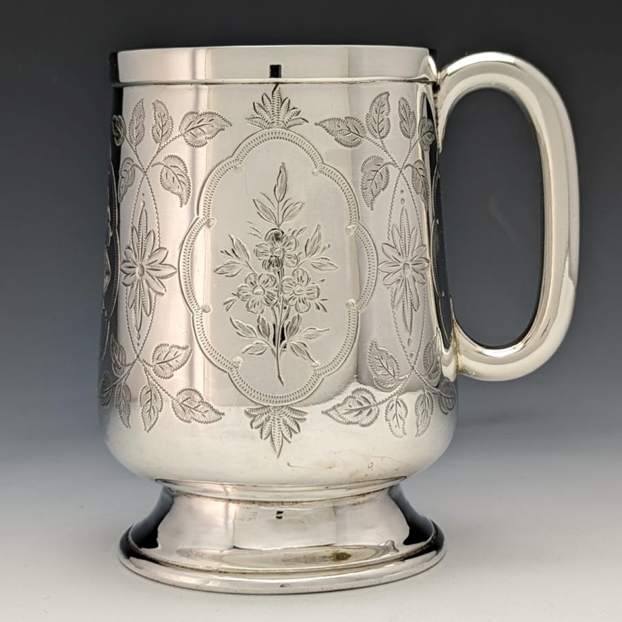 1877年 英国アンティーク 純銀（925シルバー） マグカップ 115g オリジナルケース入り Hilliard & Thason