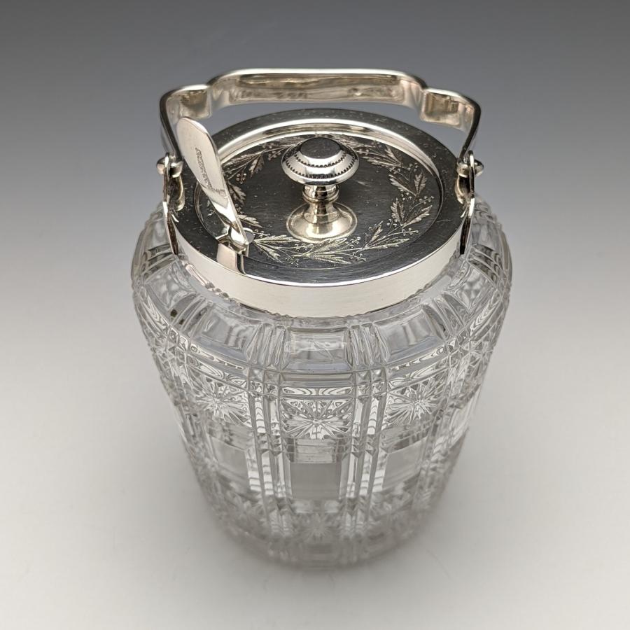 国内最安値！英国アンティーク カットガラス ジャムポット シルバー
