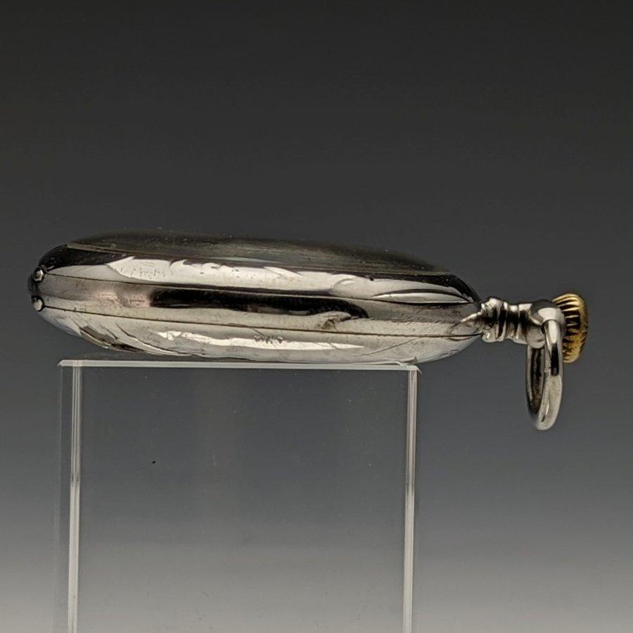 アンティーク スイス製 懐中時計 彫刻銀側オープンフェース 紙文字盤