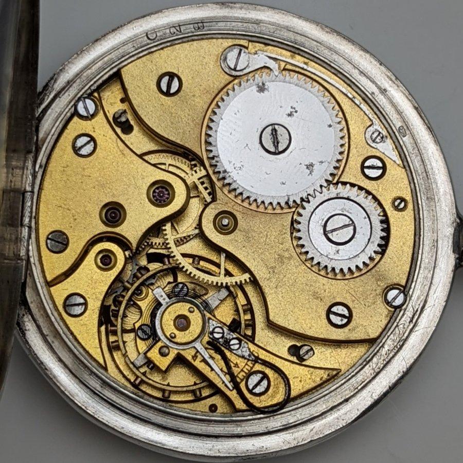 アンティーク スイス製 懐中時計 彫刻銀側オープンフェース 紙文字盤