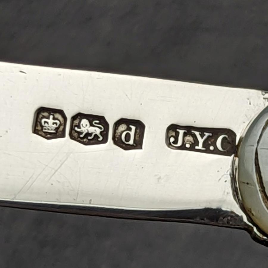 1921年 英国アンティーク 白蝶貝彫刻ハンドル 純銀ブレード 折りたたみペンナイフ｜silver-lug｜09