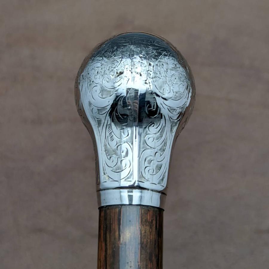 1921年 英国アンティーク 紳士用ステッキ 杖 純銀ポンメルハンドル