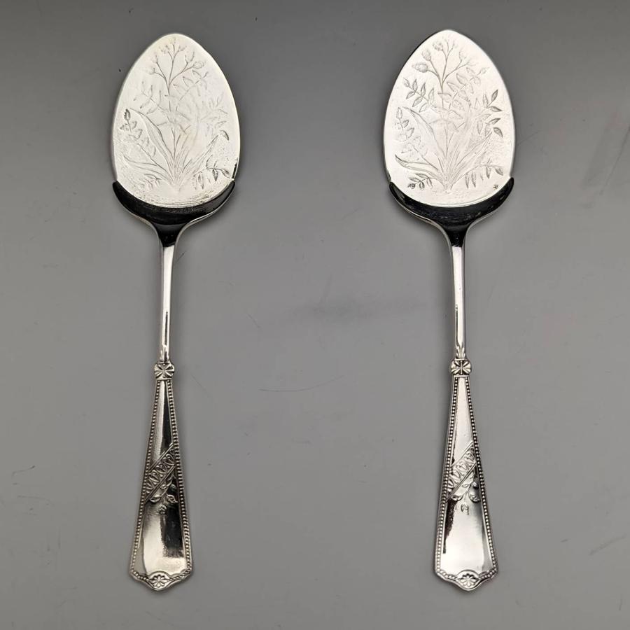 1890年頃 英国アンティーク シルバープレート製 ジャムスプーンペア