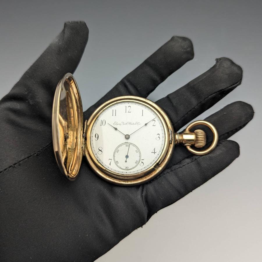 1896年 米国アンティーク エルジン 懐中時計 金張りハンターケース 