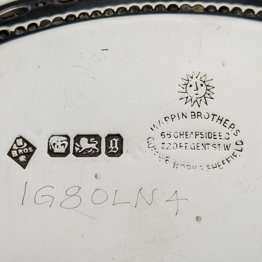 1899年 英国アンティーク 純銀製サルヴァ カードトレイ 直径22cm