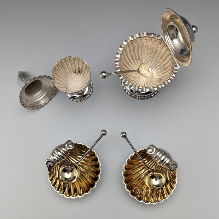 1910年頃 英国アンティーク シルバープレート製 調味料入れセット
