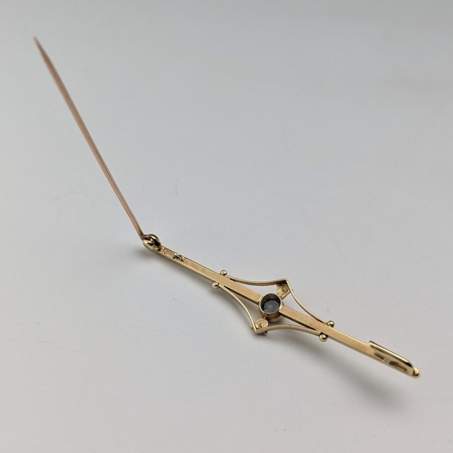 アンティーク 15ctゴールド製ブローチ ブルーストーン＆パール ケース入 アンティーク 15ctゴールド製ブローチ ブルーストーン＆パール