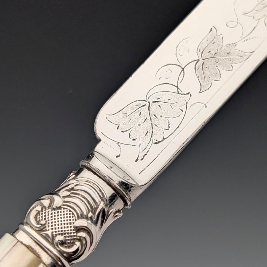 1875年頃 英国アンティーク 白蝶貝ハンドル デザートカトラリー6ペア