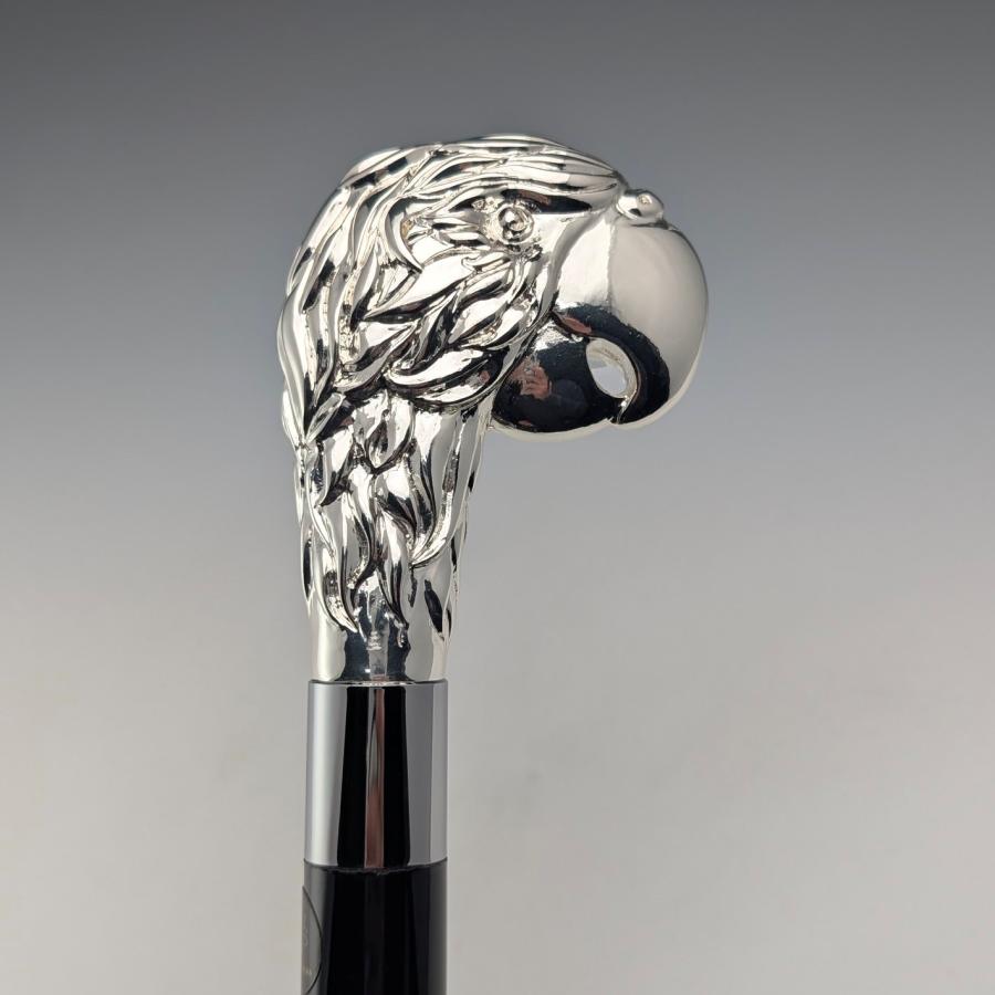 【新品】イタリア製 純銀製 パロットヘッドハンドル シャフト ステッキ 杖 94cm 新品】イタリア製 純銀製 パロットヘッドハンドル シャフト