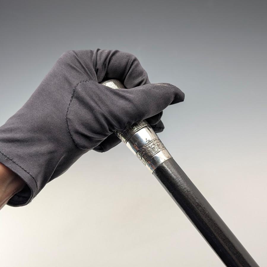 英国アンティーク ブラックシャフト 純銀製ロンデルハンドル ステッキ 杖 【ミニショルダー】 91cm M.S