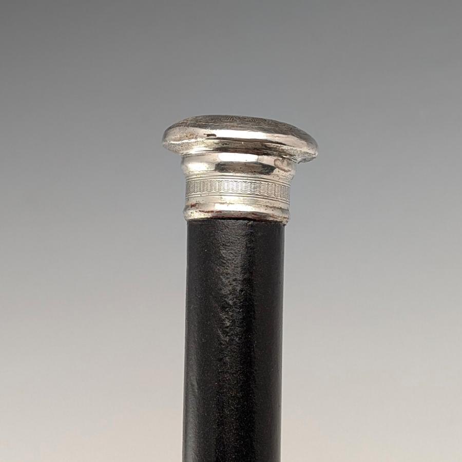 1874年 英国アンティーク ブラックシャフト 純銀彫刻ロンデルハンドル ステッキ 82cm 1874年 英国アンティーク ブラックシャフト 純銀彫刻ロンデルハンドル