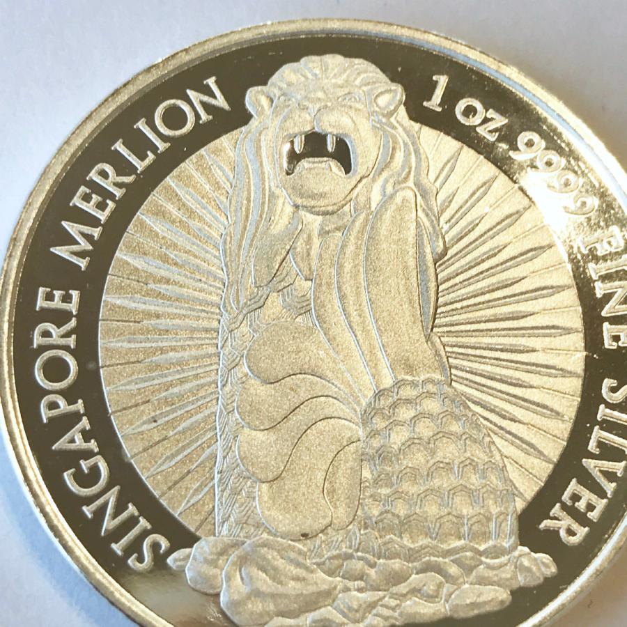 純銀　シンガポール　マーライオン シンガポール マーライオン 銀貨 風水 金運アップ : SILVER