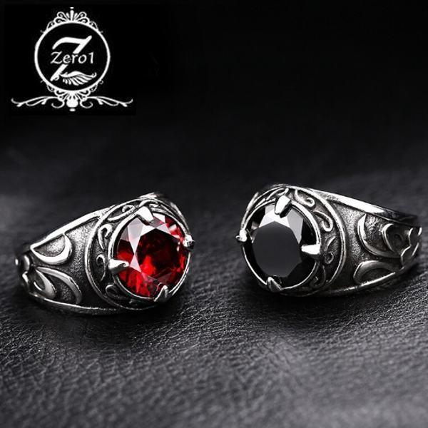 ステンレス リング メンズ シルバー キュービックジルコニア ブラック レッド 全2色 ax2 | 