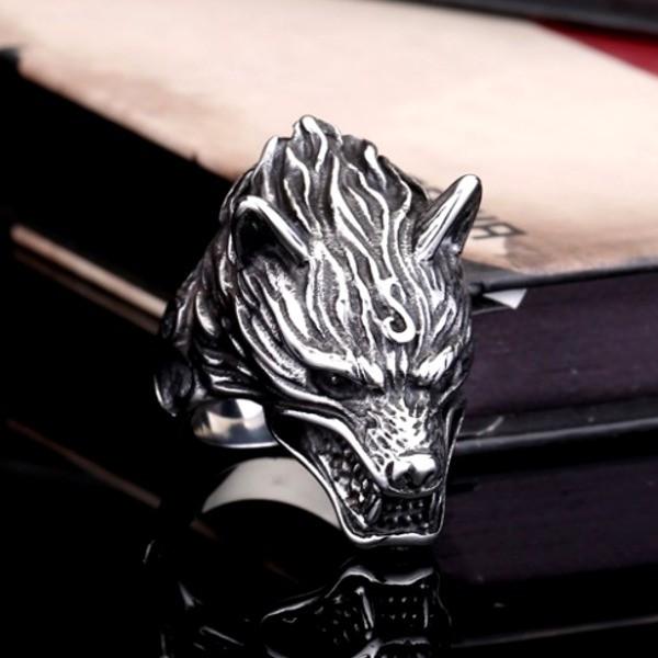 A8個体シルバーウルフ/新品未開封品 アイアン リング メンズ ウルフ 狼 カッコイイ ワイルド ステンレス