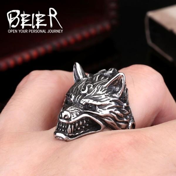 アイアン リング メンズ ウルフ 狼 カッコイイ ワイルド ステンレス