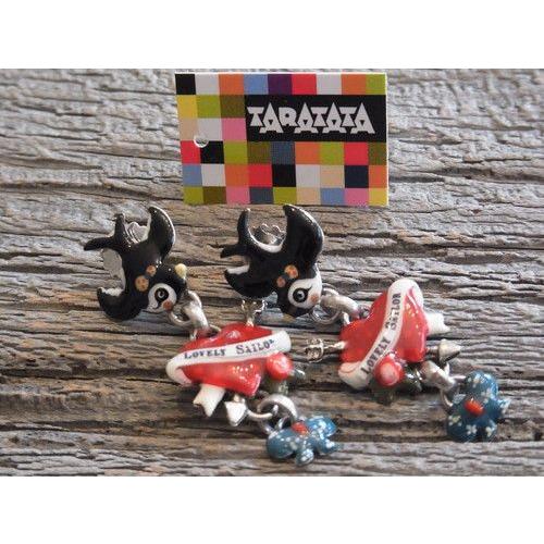 TARATATA 真っ赤なハートとツバメのピアス（フランス） : シルバー 
