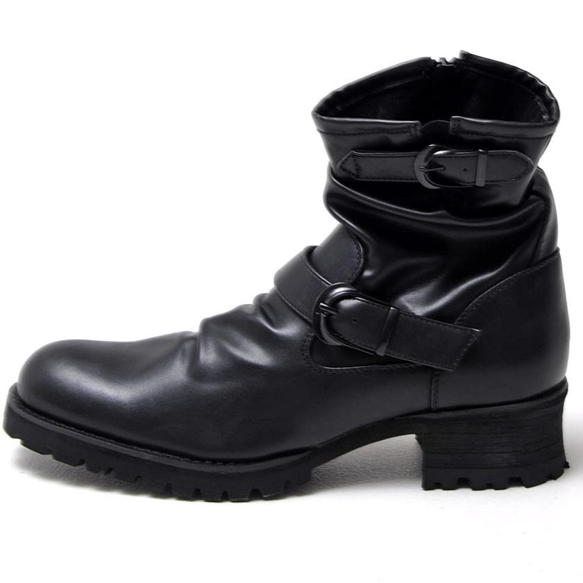 黒 エンジニアブーツ サイドベルト付き BOREDOM ブーツ メンズ サイドジップ 靴 BOREDOM【ボアダム