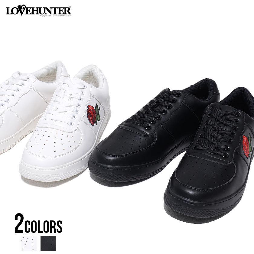 スニーカー メンズ ローカット Love Hunter ラブハンター バラ刺繍入りレースアップローカットスニーカー 全2色 薔薇 カジュアル 白 黒 秋 冬 21 1953 シルバーバレット 通販 Yahoo ショッピング