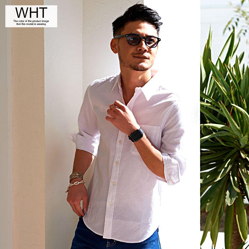 Vicci カジュアルシャツ メンズ 50代 〜60 綿 麻 夏 7分袖 薄手