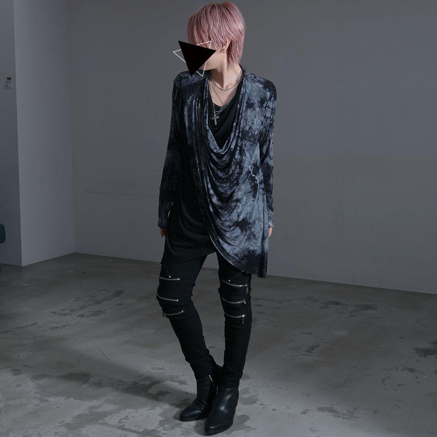 Tシャツ メンズ 長袖 ロンT ブランド 重ね着風 薄手 無地 白 黒 V系 