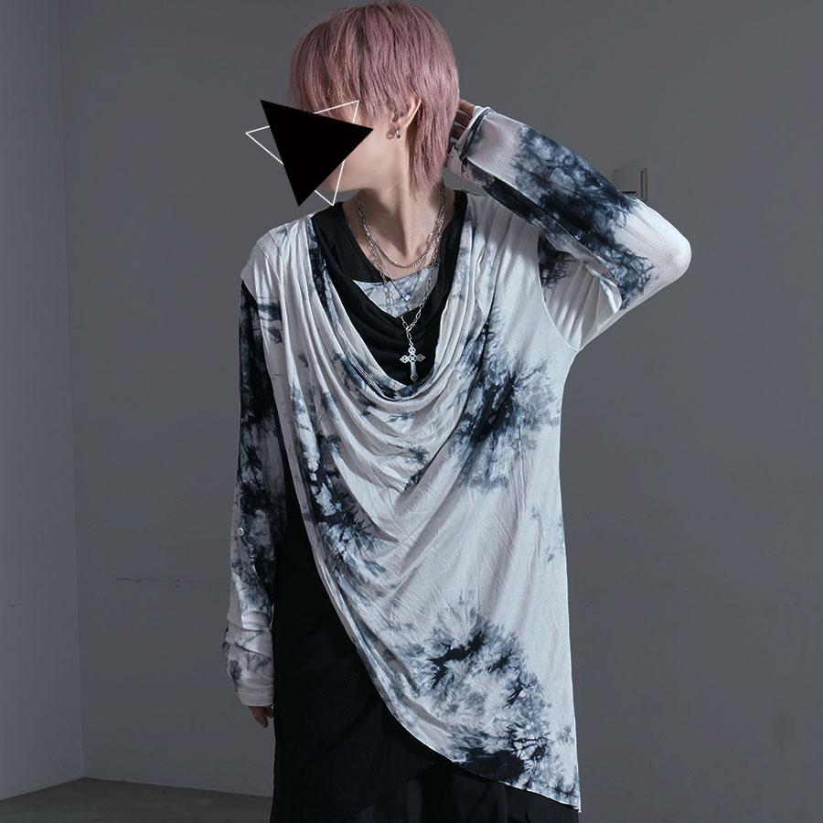 Tシャツ メンズ 長袖 ロンT ブランド 重ね着風 薄手 無地 白 黒 V系