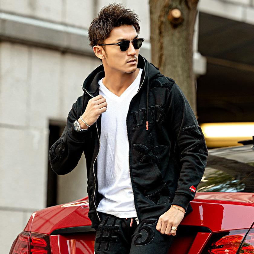 ボアパーカー メンズ LUXE/R ラグジュ ボアワッペンジップアップ