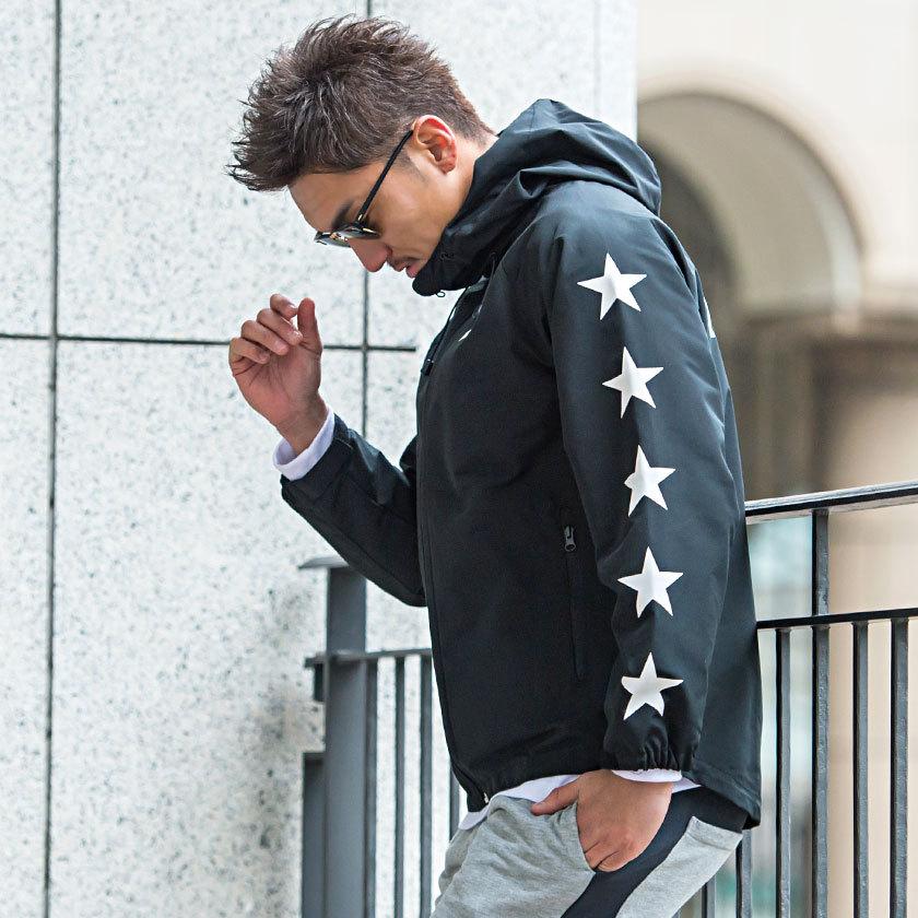 パーカー マウンテンパーカー メンズ ナイロンジャケット アウター マンパ 星柄 ラグスポ ホワイト ブラック 白 黒 M L 春 21 Luxe R Lg 446 シルバーバレット 通販 Yahoo ショッピング