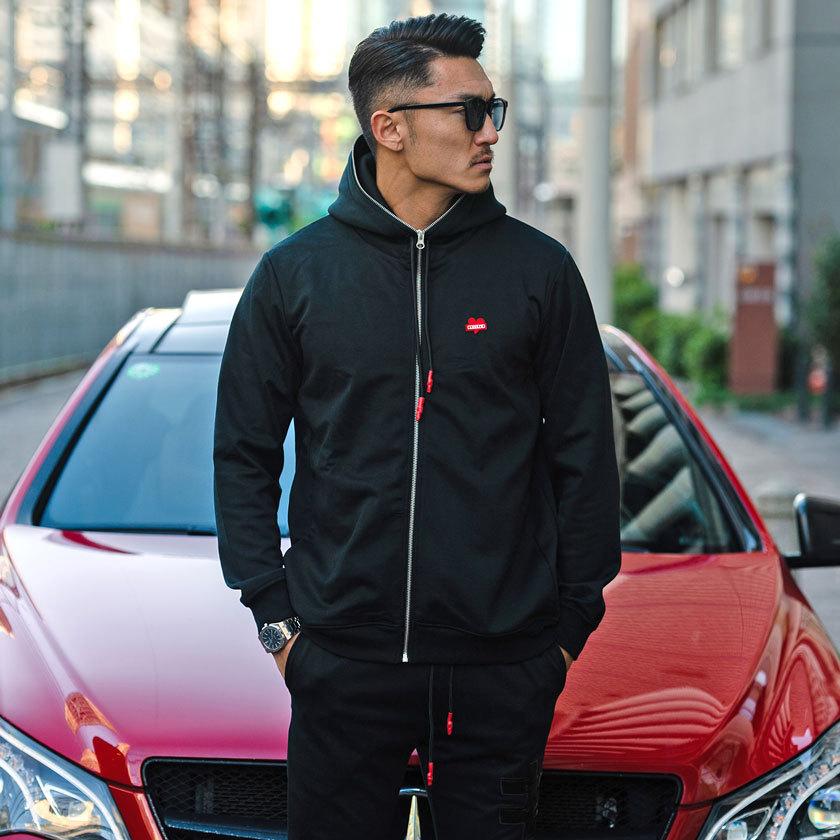 パーカー メンズ セットアップ対応 ジップアップ 細身 スリム エナメル