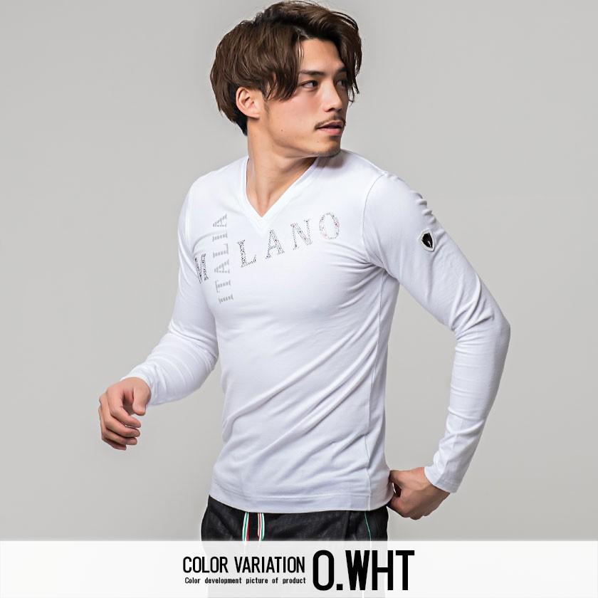 長袖tシャツ メンズ Vネック Viola ヴィオラ ストレッチ天竺ラインストーンvネック長袖tシャツ 全3色 ロンt タイト ビオラ 白 黒 赤 M L Xl A012 シルバーバレット 通販 Yahoo ショッピング