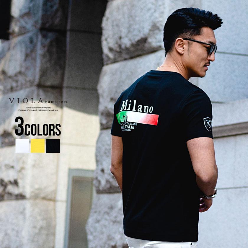 半袖tシャツ メンズ Tシャツ 白t トップス バックプリント インナー シンプル イタリアンカラー プリント 細身 伸縮 きれいめ カジュアル 大人 春 夏 Viola 1312 シルバーバレット 通販 Yahoo ショッピング