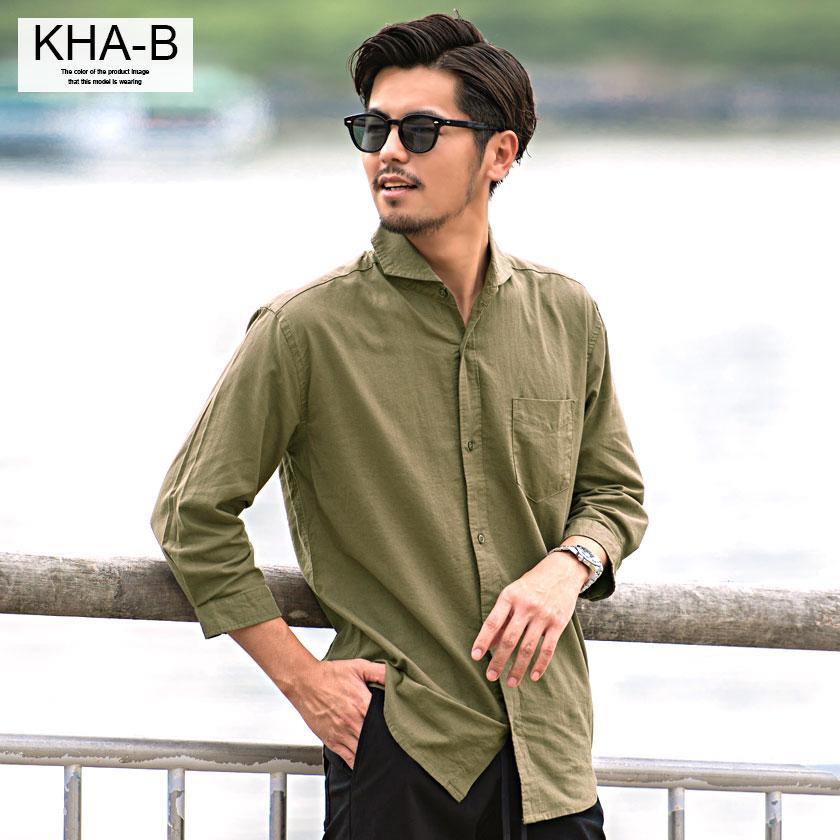 cale 23ss リネンシャツ CavariA カジュアルシャツ メンズ 50代 〜60 綿 麻 リネン 長袖