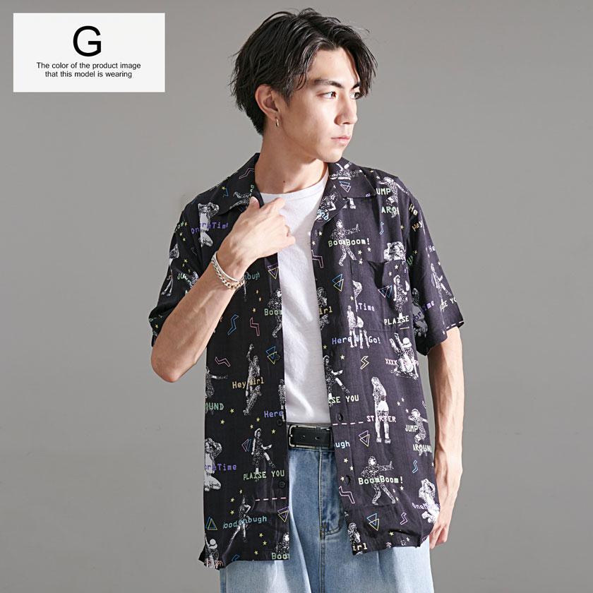 シャツ　ベロア　総柄　ダークカラー　おしゃれ　カジュアル　古着 CavariA カジュアルシャツ メンズ 半袖 おしゃれ 夏 薄手