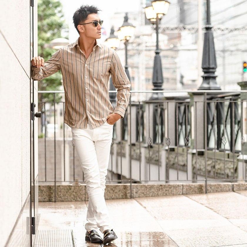 長袖シャツ メンズ ストライプシャツ レギュラーカラーシャツ ベージュ キレイめ カジュアル 秋 冬 春 21 代 30代 40代 50代 Cavaria Cags 28 シルバーバレット 通販 Yahoo ショッピング