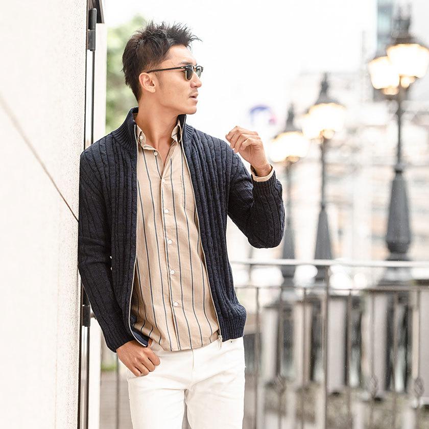 長袖シャツ メンズ ストライプシャツ レギュラーカラーシャツ ベージュ キレイめ カジュアル 秋 冬 春 21 代 30代 40代 50代 Cavaria Cags 28 シルバーバレット 通販 Yahoo ショッピング