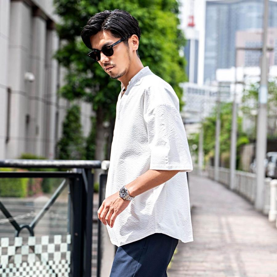 CavariA（キャバリア） バンドカラーシャツ メンズ 半袖 5分袖 ハーフ