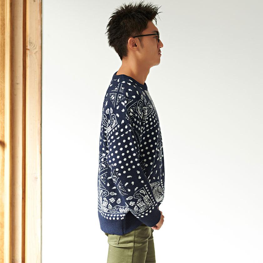 ニット セーター メンズ Cavaria キャバリア ペイズリー柄ジャガード編みクルーネック長袖ビッグニット 全2色 バンダナ 大きめ ユニセックス 秋 冬 21 Cajp 11 シルバーバレット 通販 Yahoo ショッピング