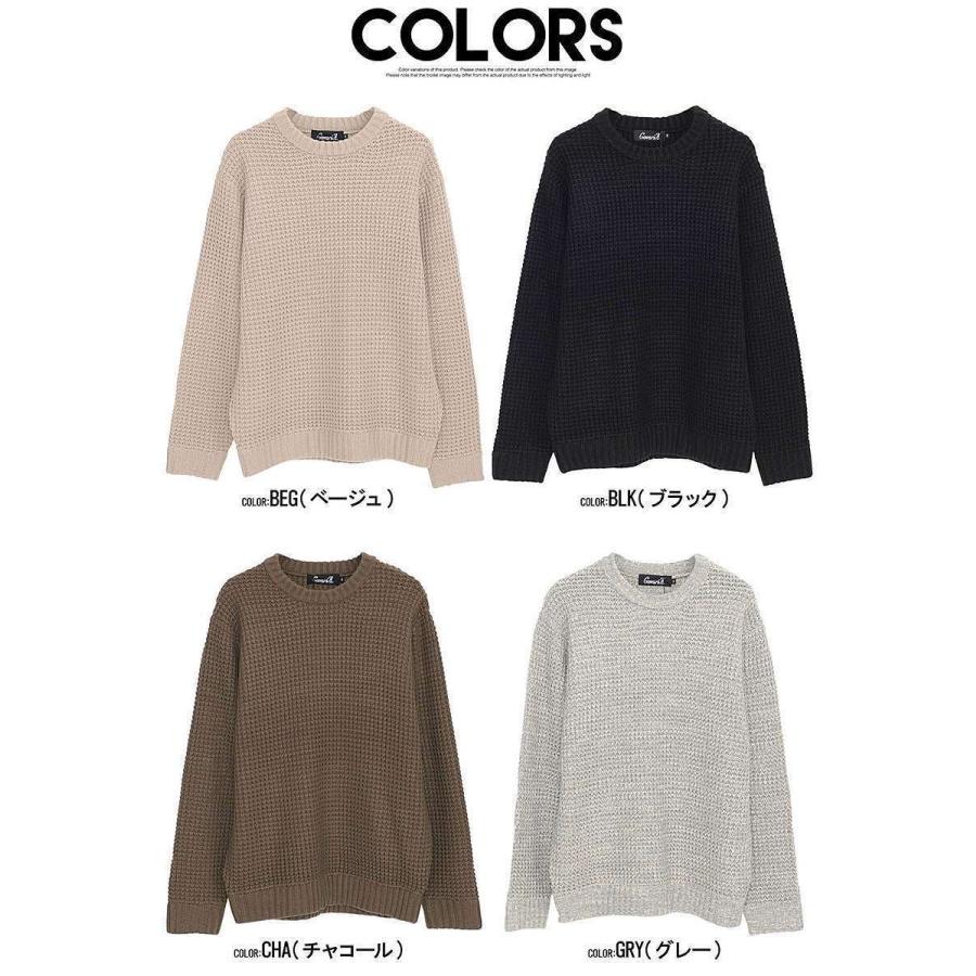 CavariA ニット セーター メンズ 長袖 黒 白 クルーネック 大きめ 