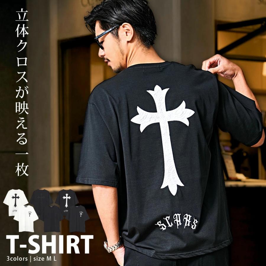 CavariA Tシャツ メンズ 半袖 ブランド クロス 十字架 バックプリント