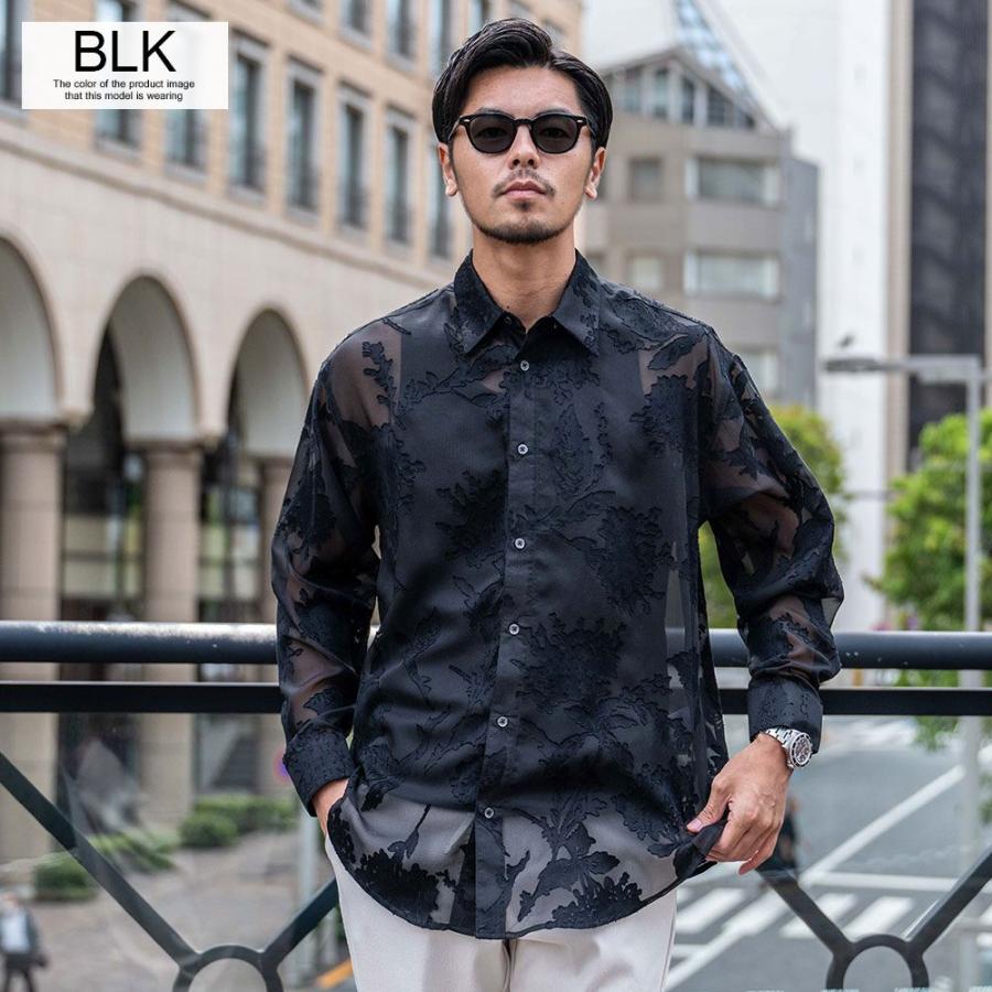 メンズ ヴィンテージ シアー 花柄 シャツ 黒 羽織 モード フラワー 透け感