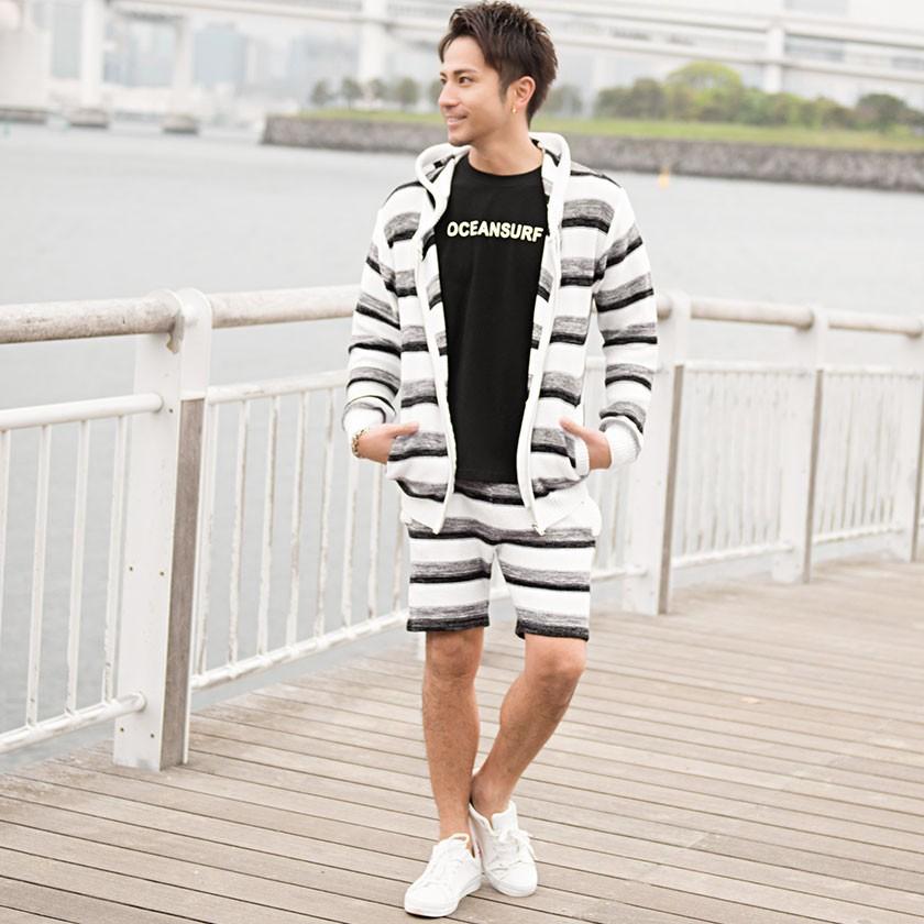 パーカー メンズ ジップアップ Cavaria キャバリア ボーダー柄ジップアップニットパーカー 全3色 ボーダー セットアップ可 M L 夏春 Care19 23 シルバーバレット 通販 Yahoo ショッピング