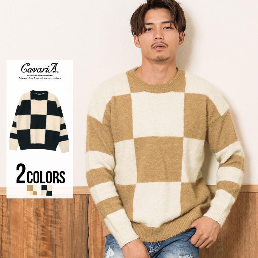 ニット メンズ チェック柄 Quot Cavariaブロックチェック柄クルーネック長袖ニット 全2色quot セーター キレイめ 上品 秋 冬 ランキングtop5