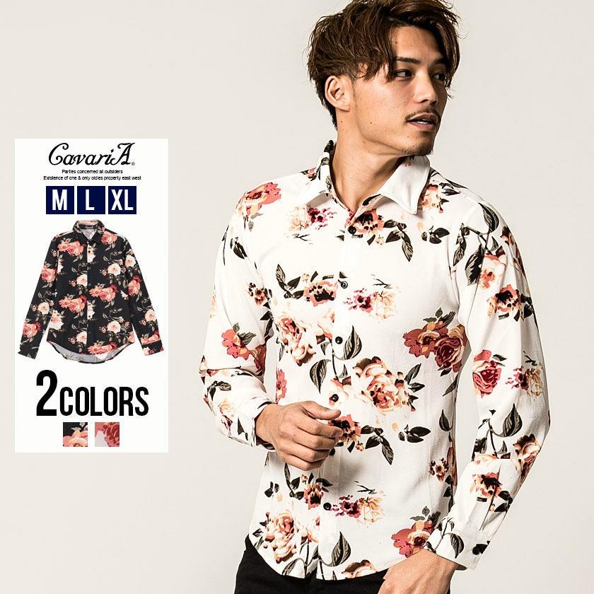 長袖シャツ メンズ 花柄 Cavaria キャバリア 総花柄ワイヤー入りレギュラーカラー長袖シャツ 全2色 きれいめ カジュアル M L 黒 白 春 秋 冬 Care 01 シルバーバレット 通販 Yahoo ショッピング