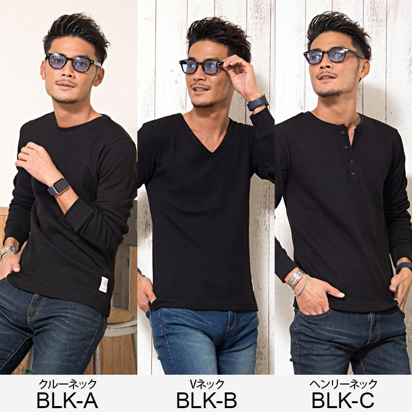 CavariA（キャバリア） Tシャツ メンズ 長袖 無地 白 黒 サーマル V