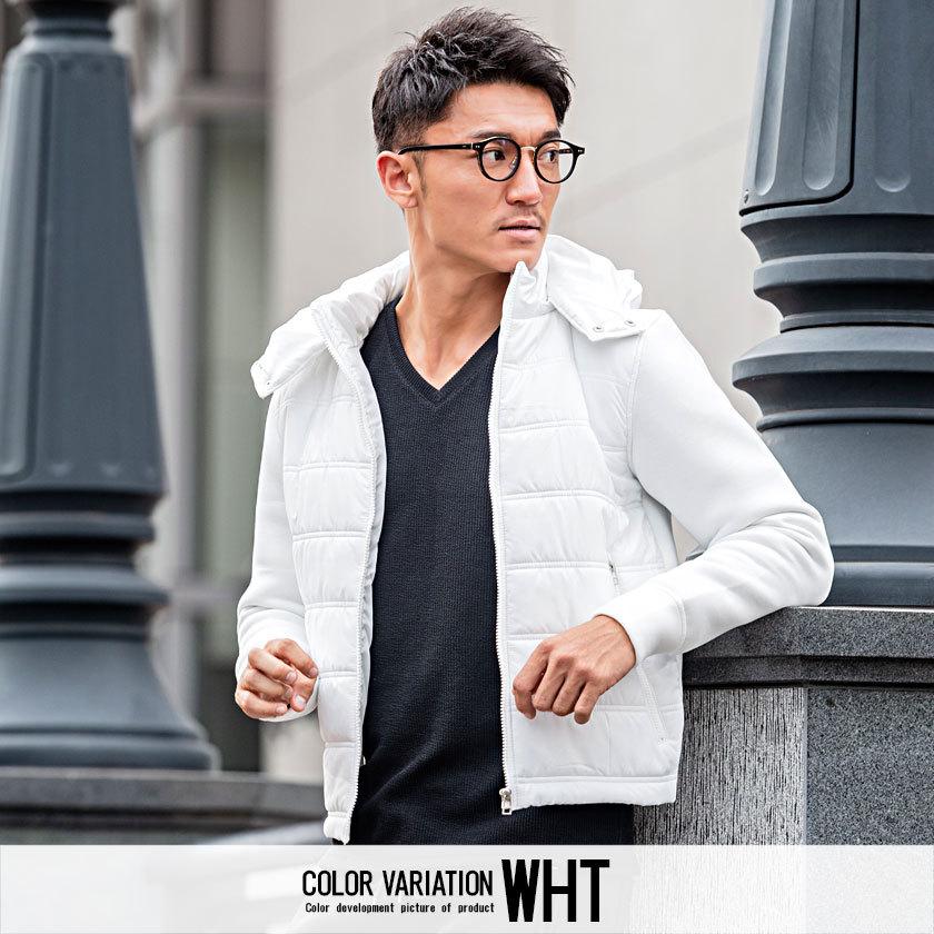 中綿ジャケット メンズ 布帛 ボンディング切り替え フード付き 中綿ブルゾン アウター 2way 軽量 黒 白 M L Xl 秋 冬 21 Cavaria Cast 112 シルバーバレット 通販 Yahoo ショッピング