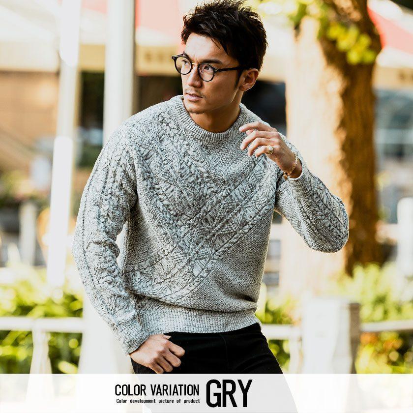 ニット メンズ セーター Cavaria キャバリア 5gバイアスケーブル柄クルーネック長袖ニット 全4色 カジュアル 上品 グレー 赤 白 黒 M L 秋 冬 Cast 146 シルバーバレット 通販 Yahoo ショッピング