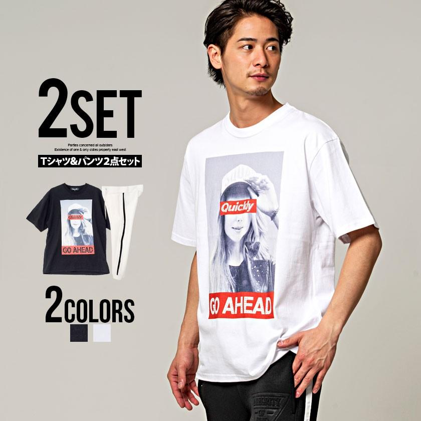 半袖tシャツ メンズ スウェットパンツ Cavaria キャバリア ガールズフォトプリントtシャツ ラインパンツセット 全2色 黒 白 M L 春 21 Cast Set02 シルバーバレット 通販 Yahoo ショッピング