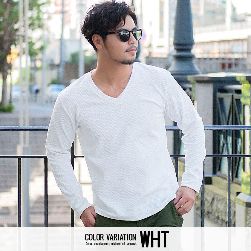 CavariA（キャバリア） 長袖Tシャツ メンズ Vネック ロンT 無地 細身 