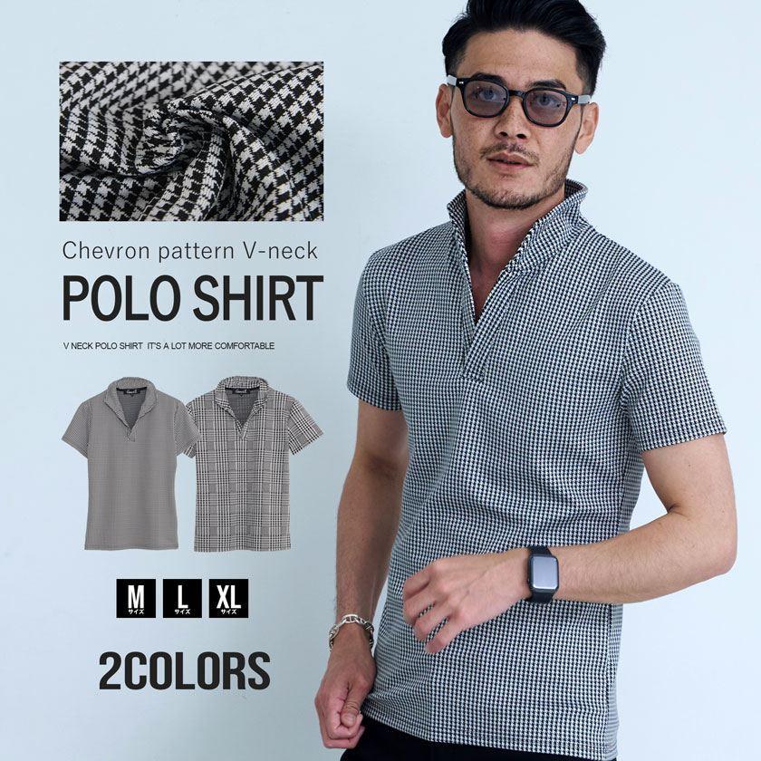 Quot ポロシャツ メンズ ブランド おしゃれ トップス 半袖 ゴルフウェア スキッパー ワイヤー 総柄 千鳥柄 チェック柄 細身 タイト ストレッチ Cavaria 春 夏 信憑