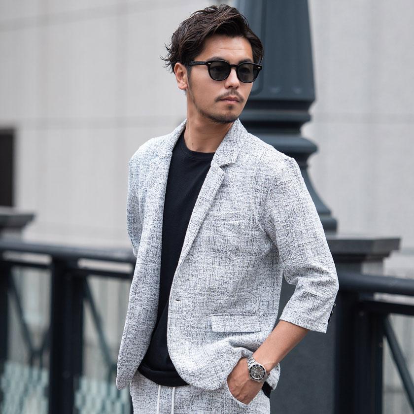 CavariA テーラードジャケット 7分袖 メンズ おしゃれ サマー 春